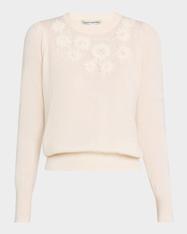 Floral-Embroidered Cashmere Crewneck Sweat